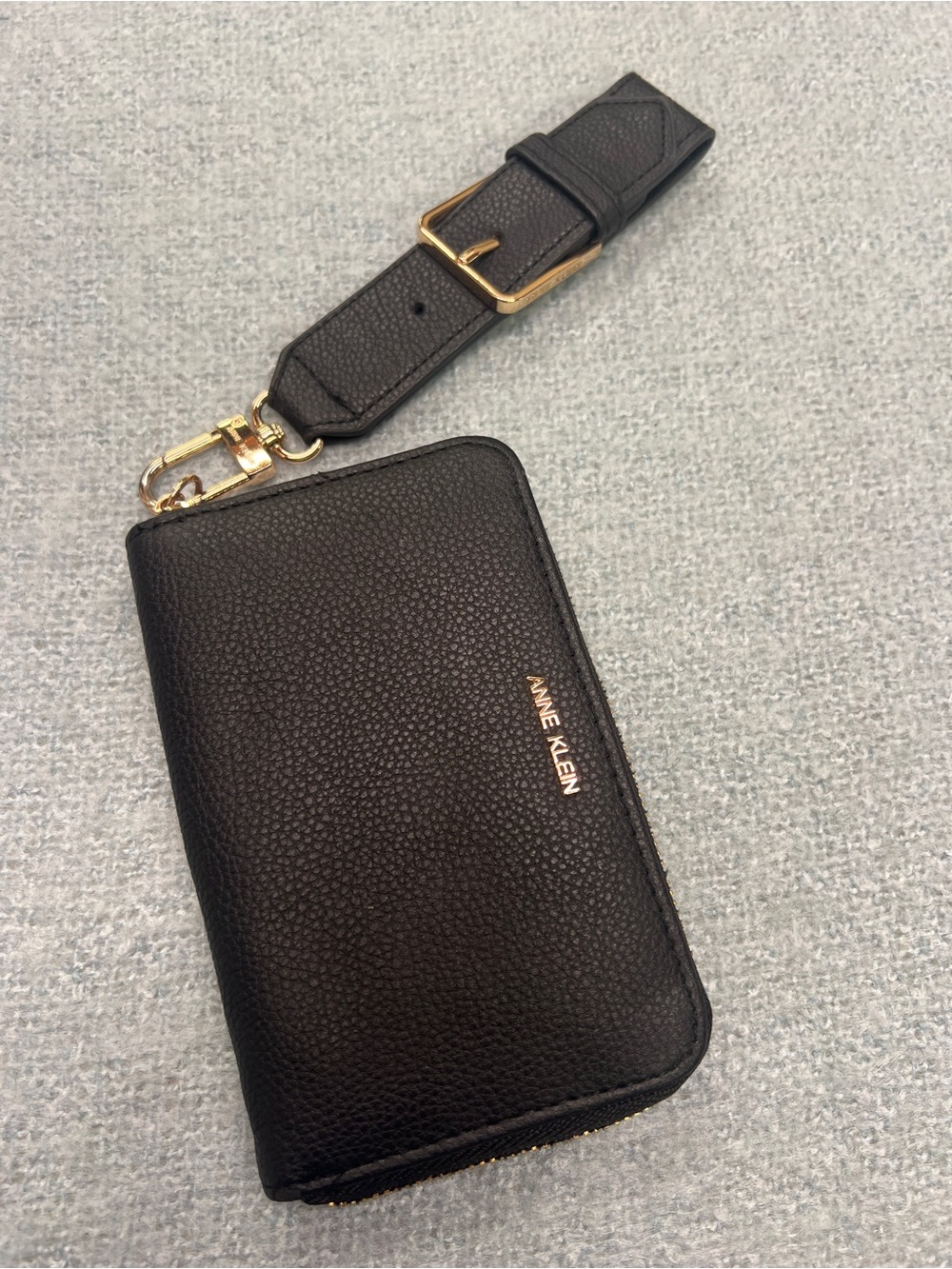 Anne Klein Black Leather Wallet With Wristlet Strap